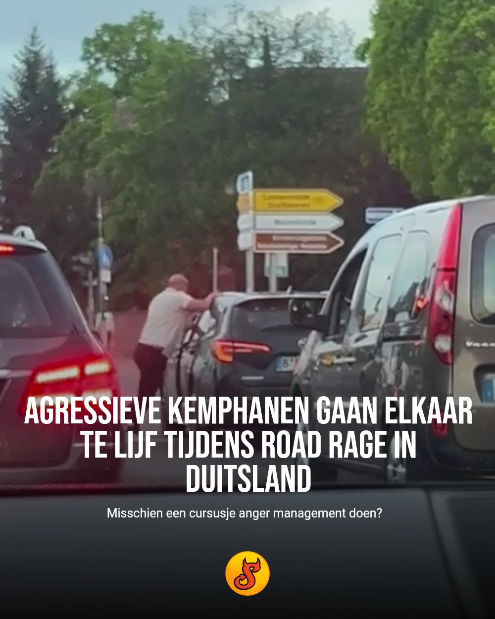 Agressieve kemphanen gaan elkaar te lijf tijdens road rage in Duitsland