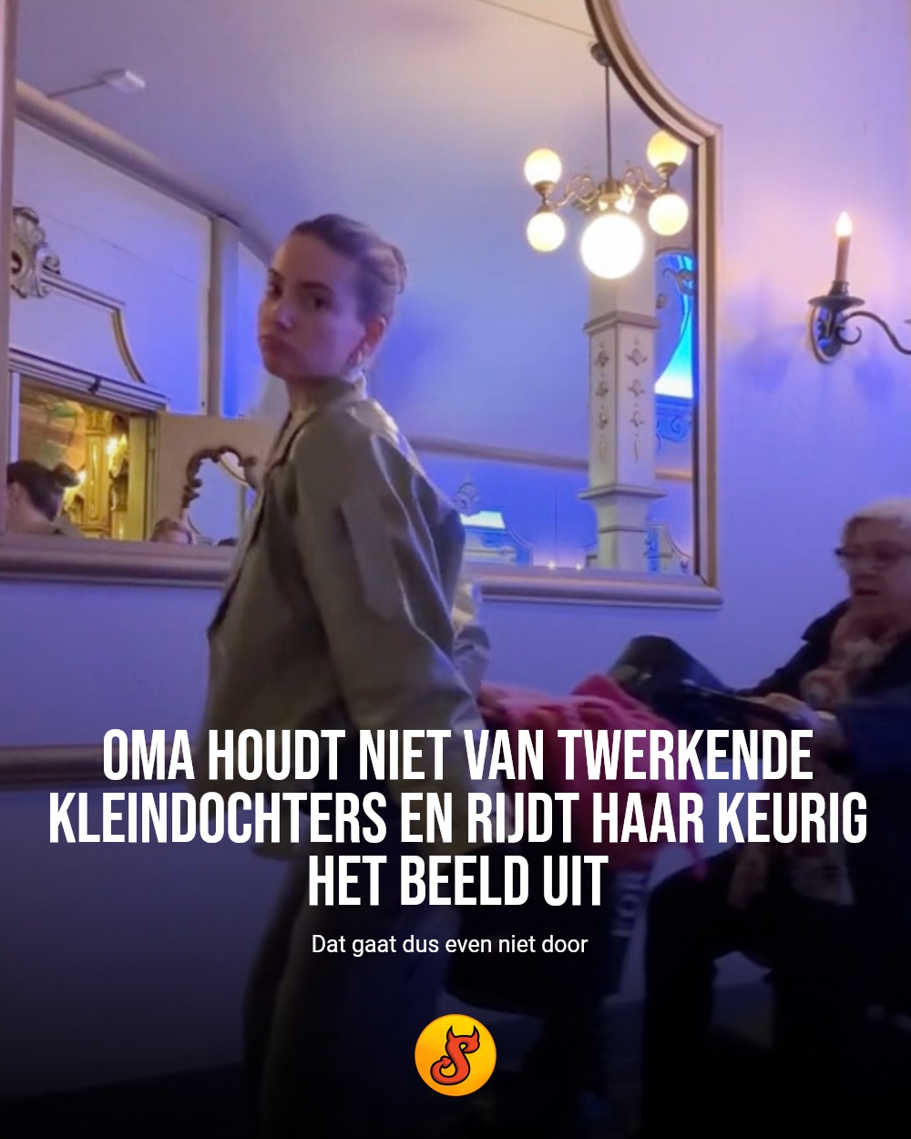 Oma houdt niet van twerkende kleindochters en rijdt haar keurig het beeld uit