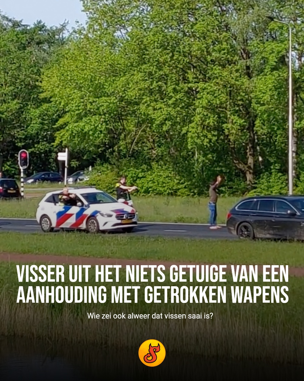 Visser uit het niets getuige van een aanhouding met getrokken wapens
