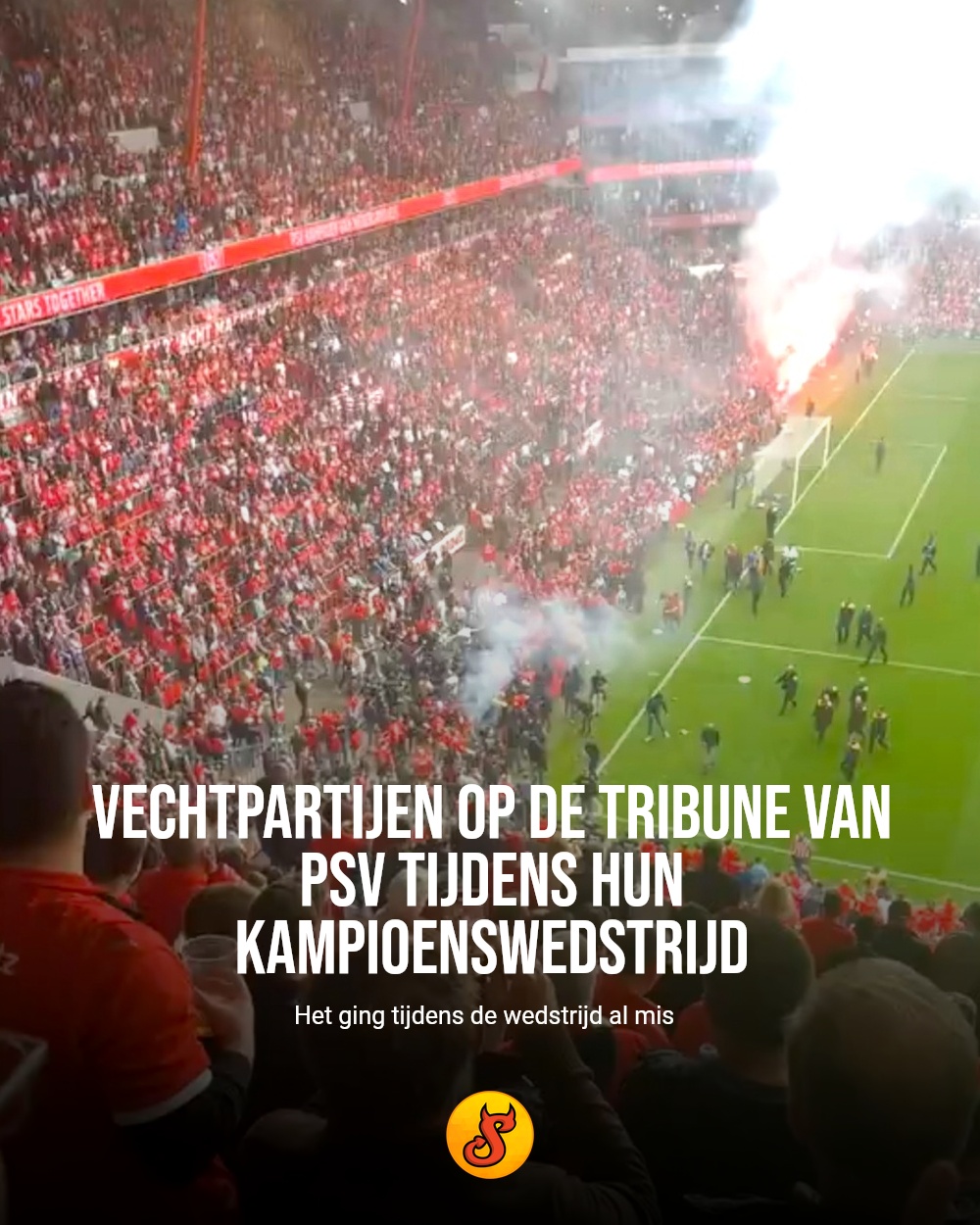 Vechtpartijen op de tribune van PSV tijdens hun kampioenswedstrijd