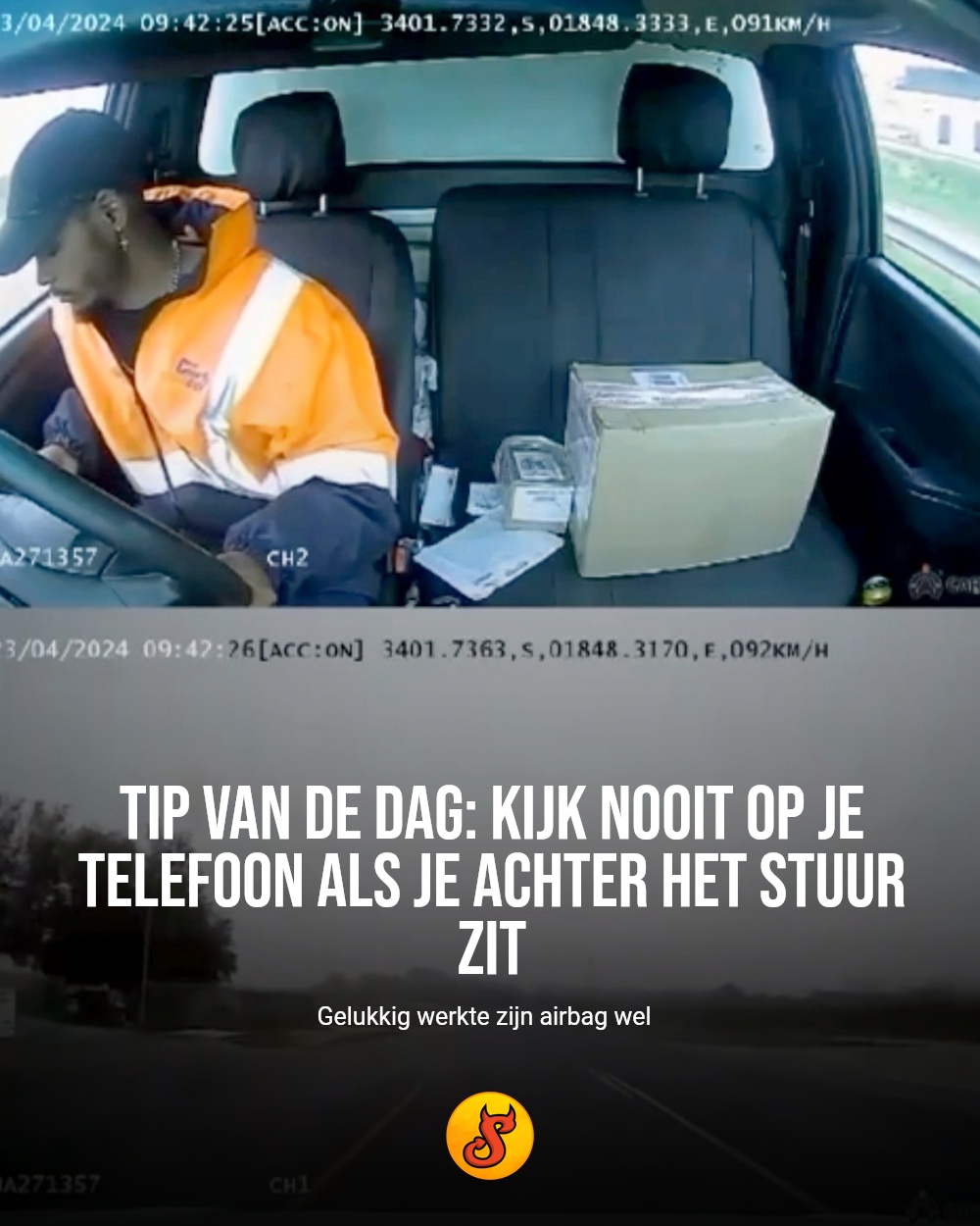 Tip van de dag: kijk nooit op je telefoon als je achter het stuur zit