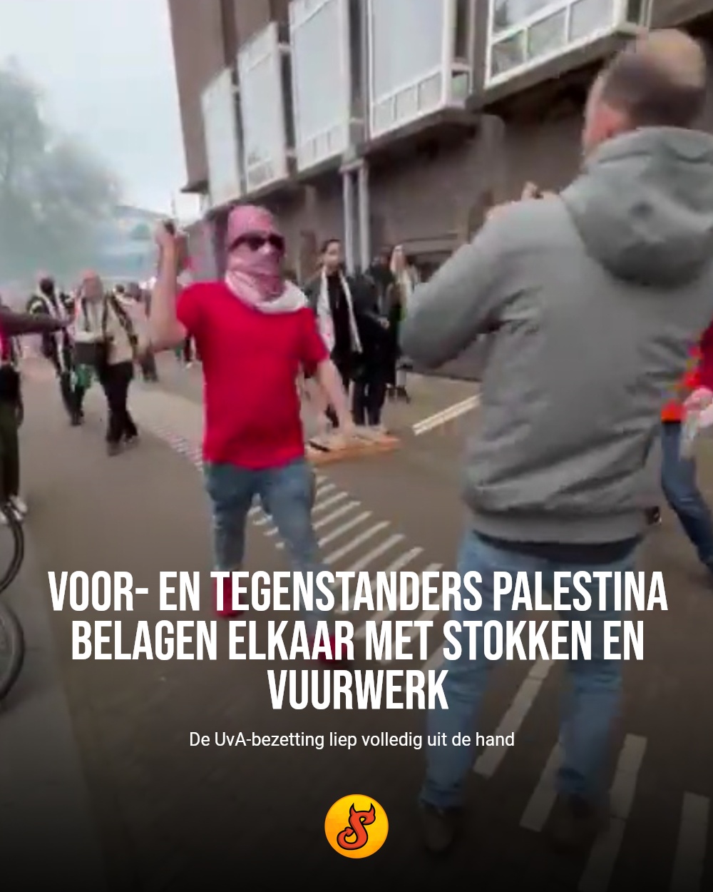 Voor- en tegenstanders Palestina belagen elkaar met stokken en vuurwerk