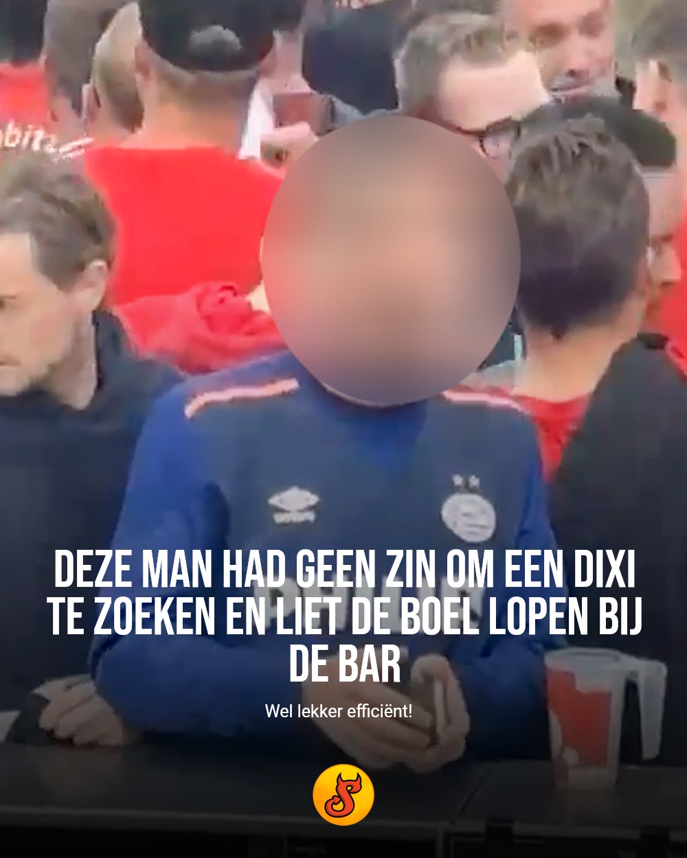 Deze man had geen zin om een Dixi te zoeken en liet de boel lopen bij de bar