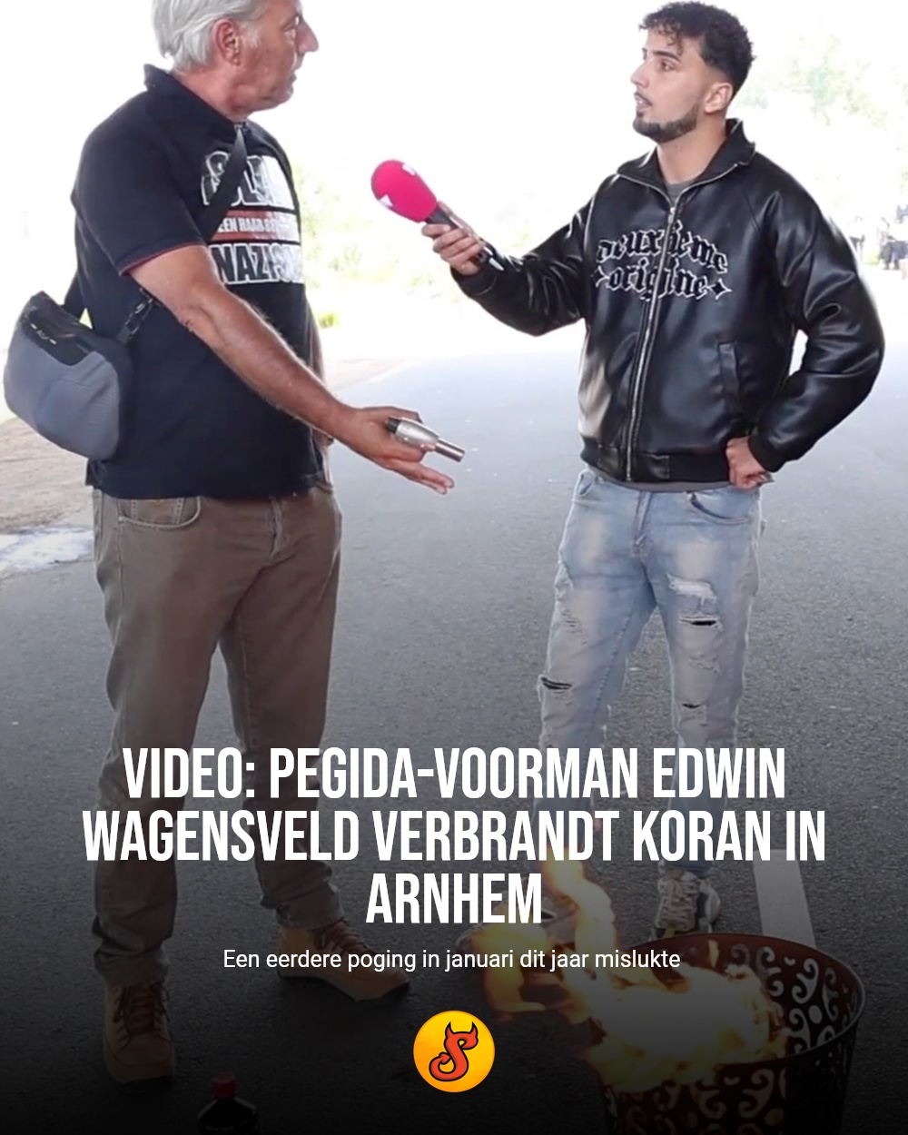 Video: Pegida-voorman Edwin Wagensveld verbrandt Koran in Arnhem