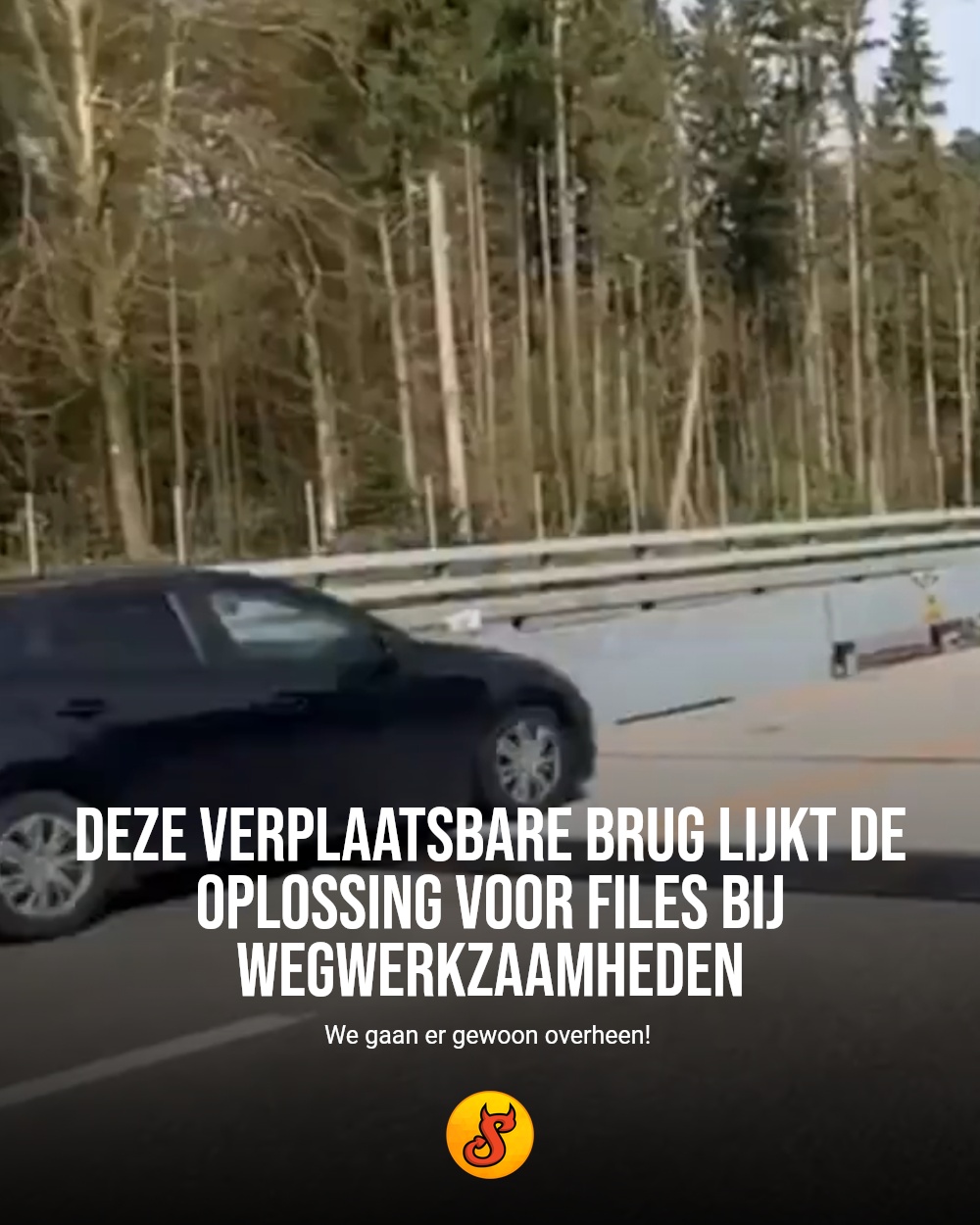 Deze verplaatsbare brug lijkt de oplossing voor files bij wegwerkzaamheden