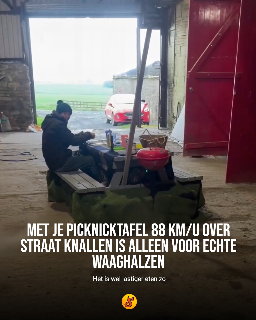 Met je picknicktafel 88 km/u over straat knallen is alleen voor echte waaghalzen