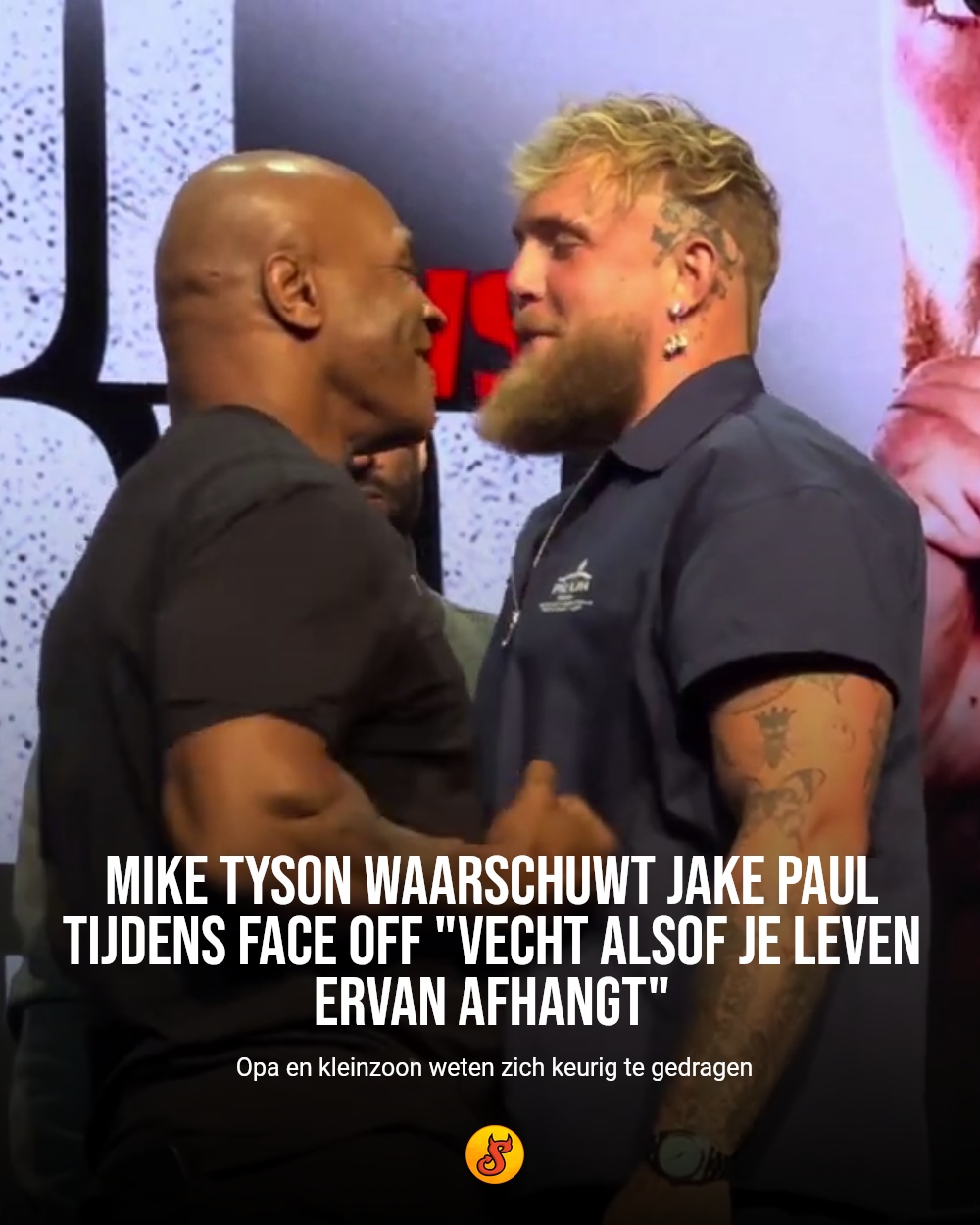 Mike Tyson waarschuwt Jake Paul tijdens face off "Vecht alsof je leven ervan afhangt"