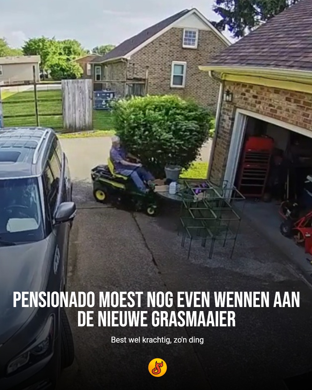 Pensionado moest nog even wennen aan de nieuwe grasmaaier