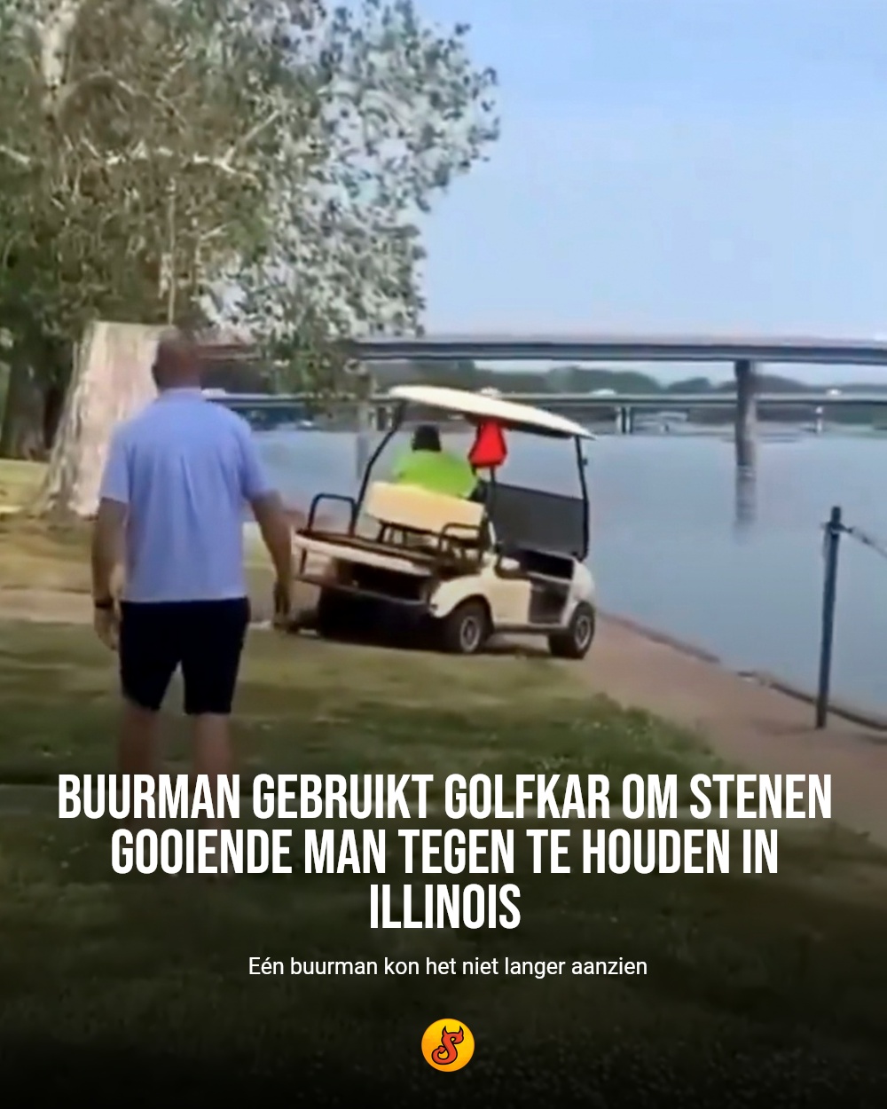Buurman gebruikt golfkar om stenen gooiende man tegen te houden in Illinois