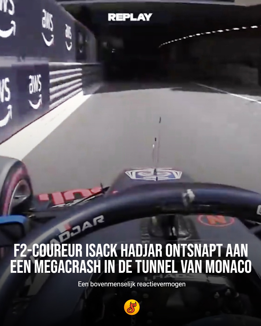 F2-coureur Isack Hadjar ontsnapt aan een megacrash in de tunnel van Monaco