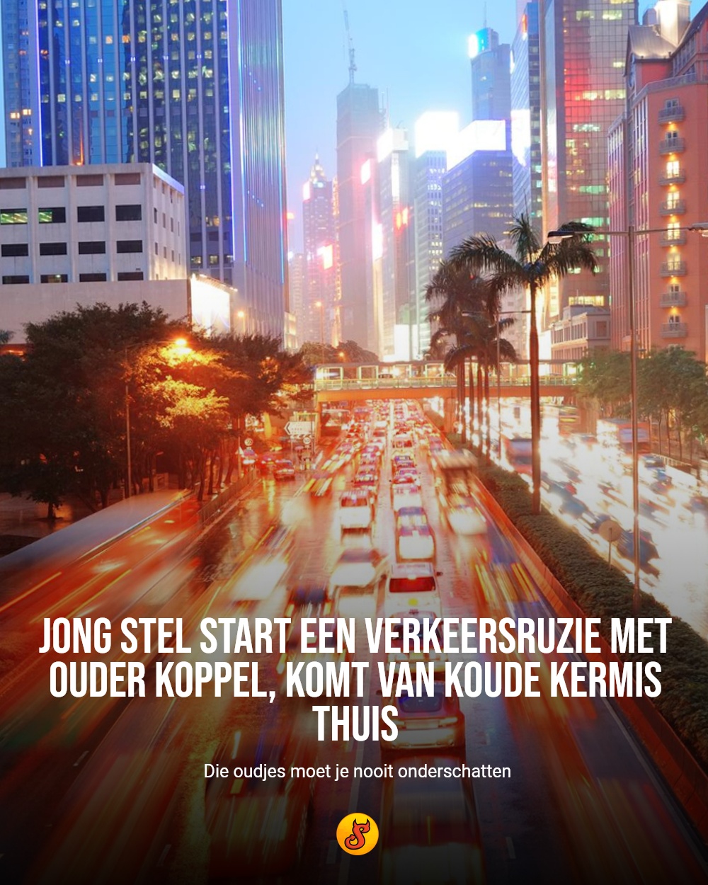 Jong stel start een verkeersruzie met ouder koppel, komt van koude kermis thuis