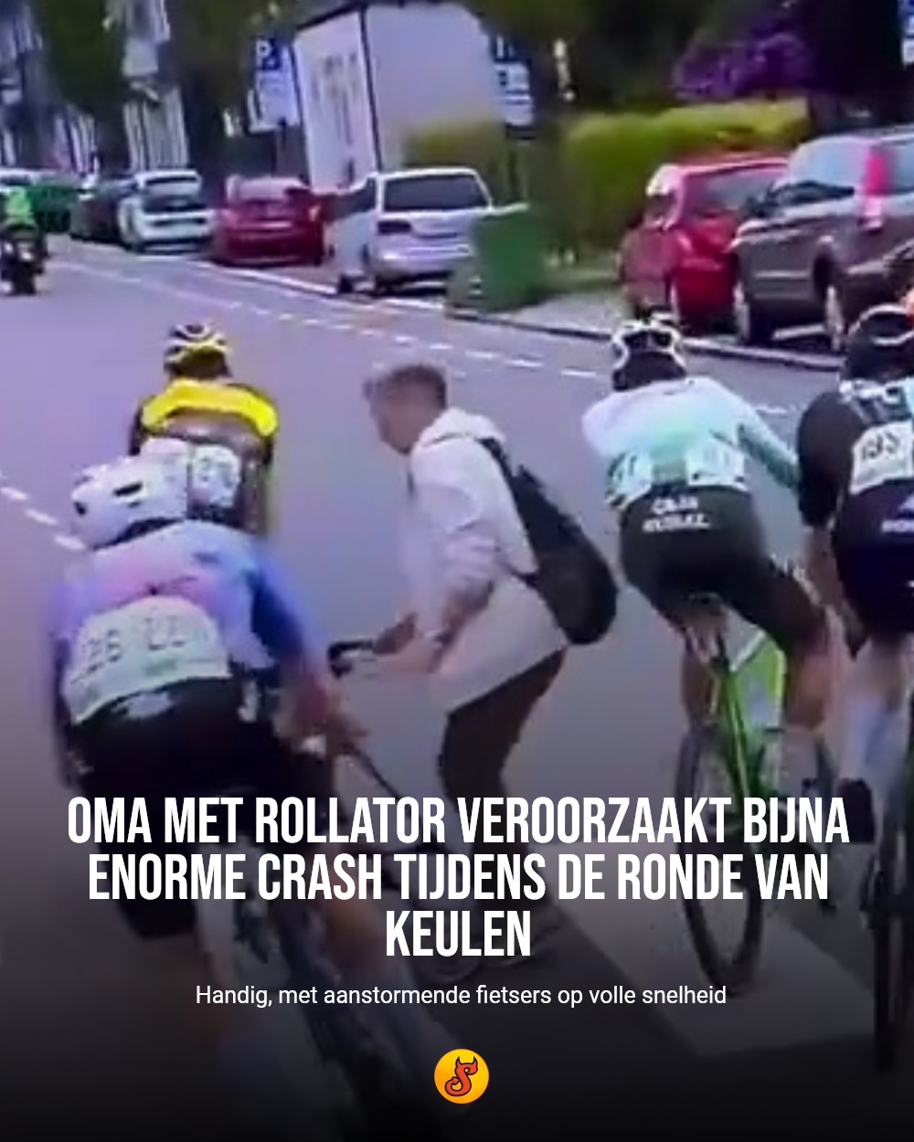 Oma met rollator veroorzaakt bijna enorme crash tijdens De Ronde van Keulen
