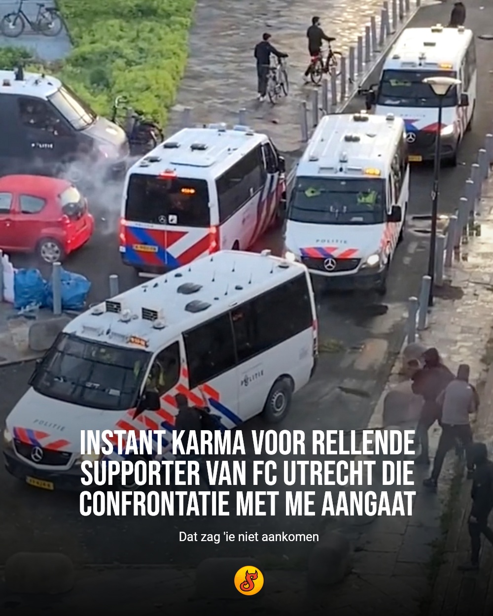 Instant karma voor rellende supporter van FC Utrecht die confrontatie met ME aangaat