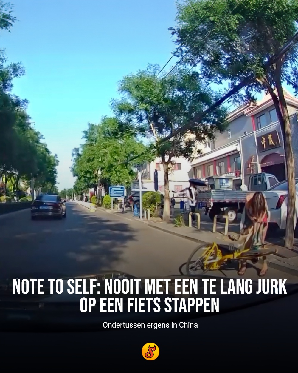 Note to self: Nooit met een te lang jurk op een fiets stappen