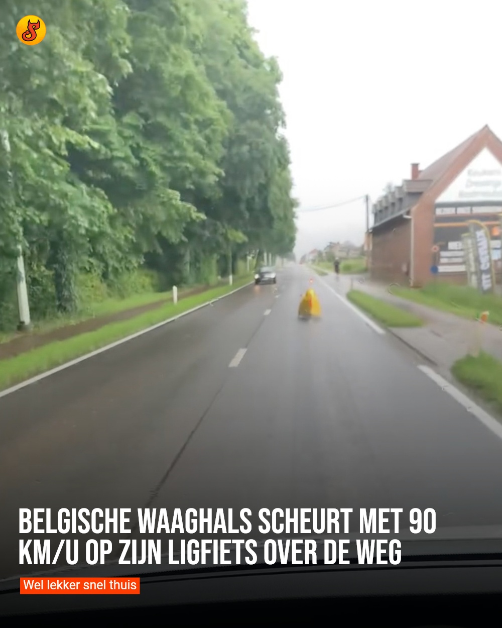 Belgische waaghals scheurt met 90 km/u op zijn ligfiets over de weg