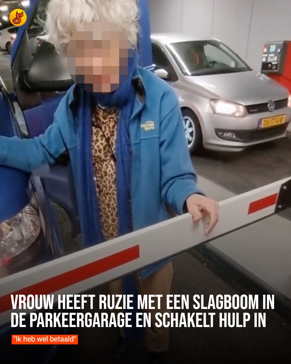 Vrouw heeft ruzie met een slagboom in de parkeergarage en schakelt hulp in