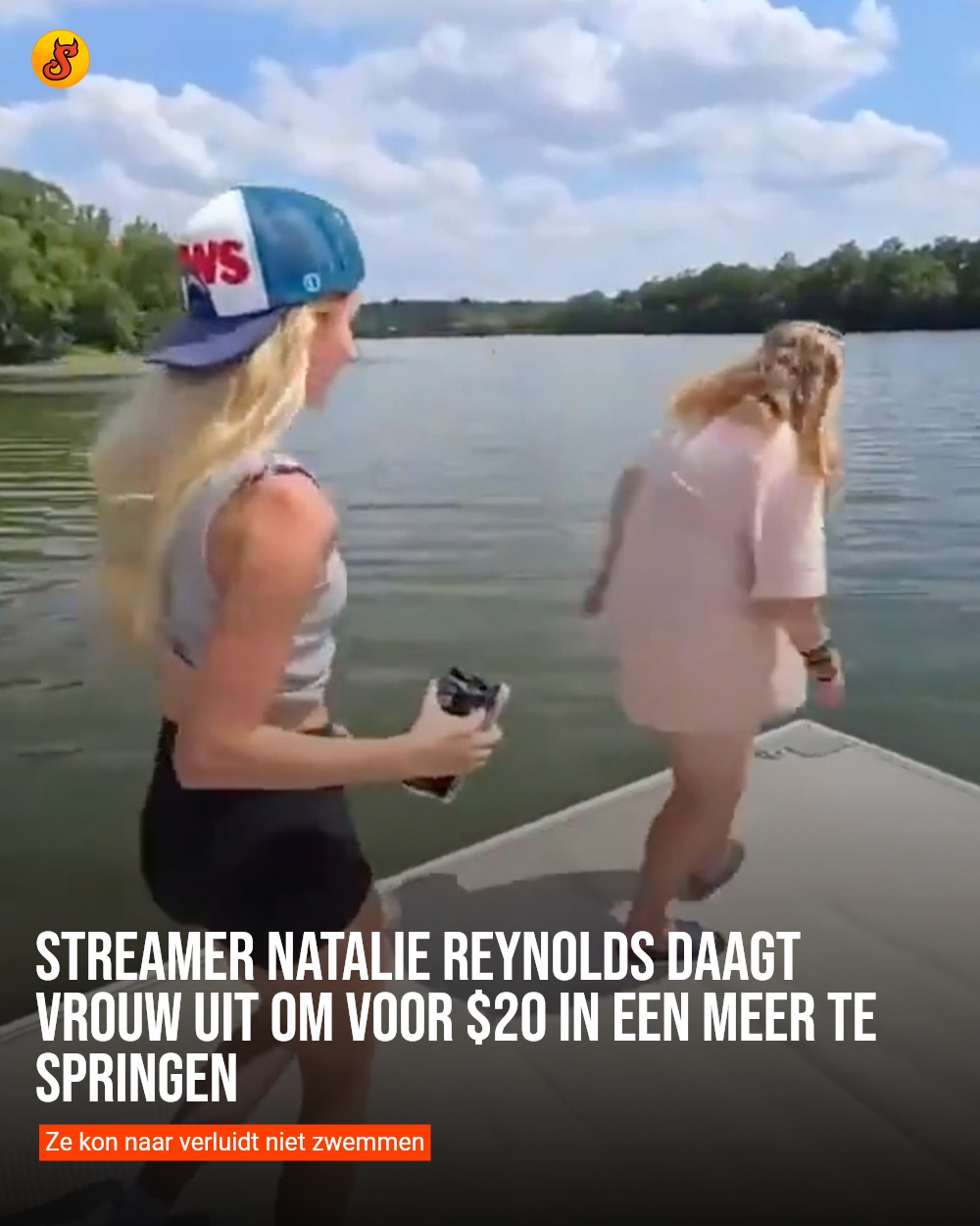 Streamer Natalie Reynolds daagt vrouw uit om voor $20 in een meer te springen
