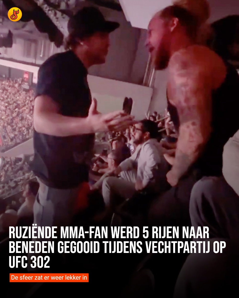 Ruziënde MMA-fan werd 5 rijen naar beneden gegooid tijdens vechtpartij op UFC 302