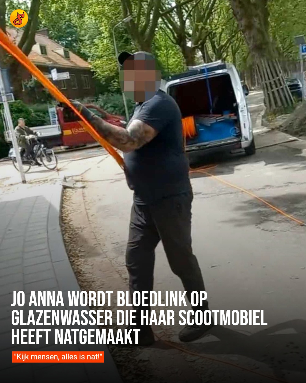 Jo Anna wordt bloedlink op glazenwasser die haar scootmobiel heeft natgemaakt