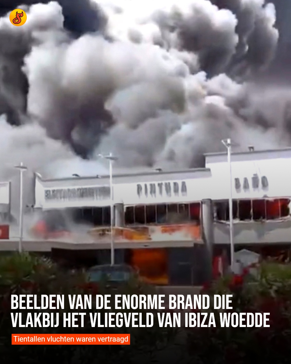 Beelden van de enorme brand die vlakbij het vliegveld van Ibiza woedde