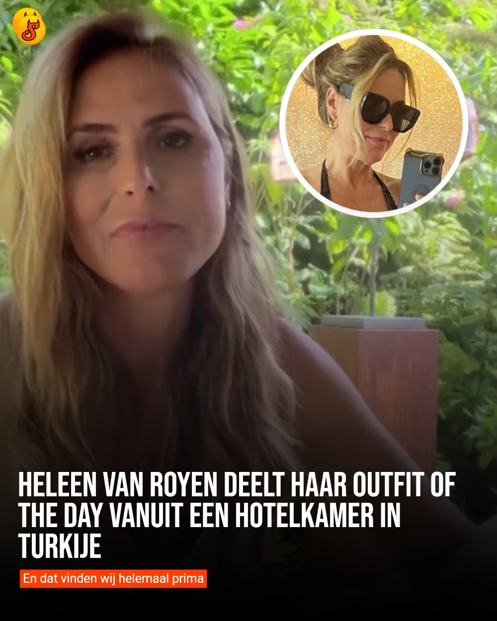 Heleen van Royen deelt haar outfit of the day vanuit een hotelkamer in Turkije