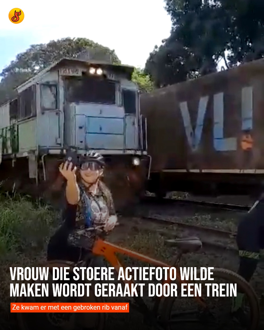 Vrouw die stoere actiefoto wilde maken wordt geraakt door een trein