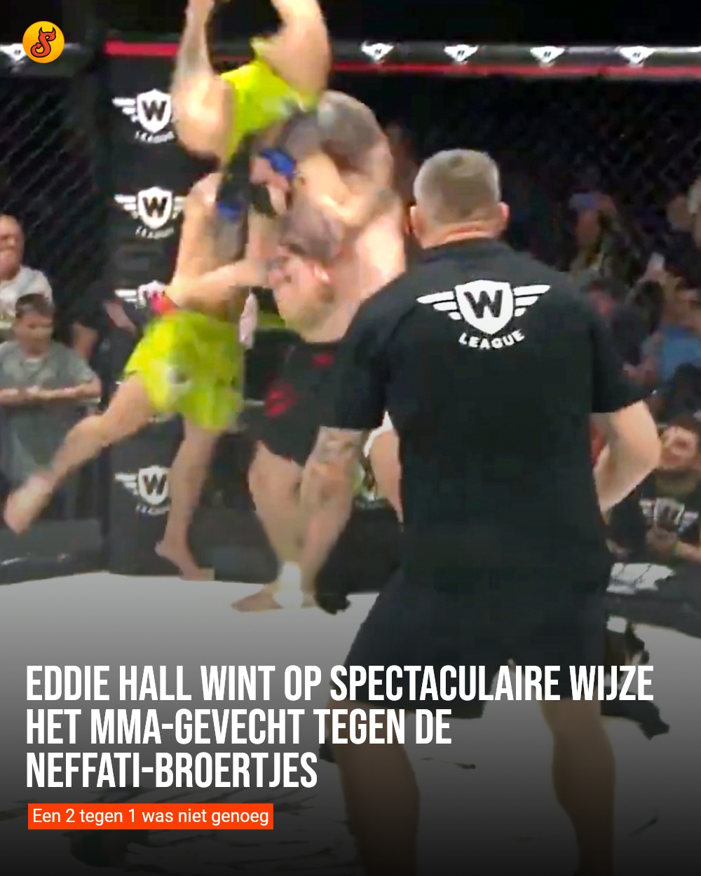 Eddie Hall wint op spectaculaire wijze het MMA-gevecht tegen de Neffati-broertjes