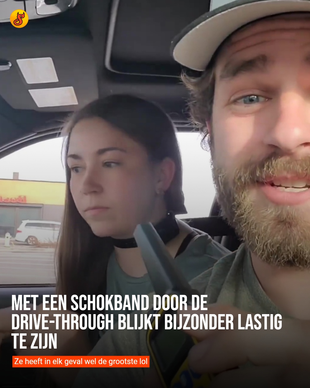 Met een schokband door de drive-through blijkt bijzonder lastig te zijn