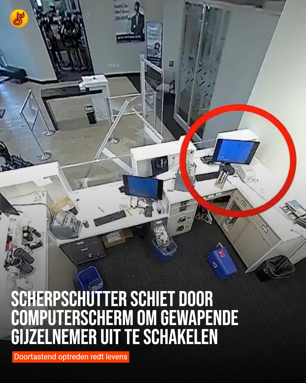 Scherpschutter schiet door computerscherm om gewapende gijzelnemer uit te schakelen