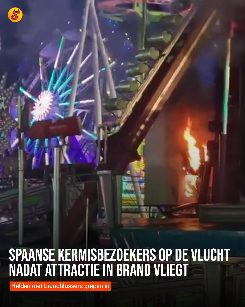 Spaanse kermisbezoekers op de vlucht nadat attractie in brand vliegt