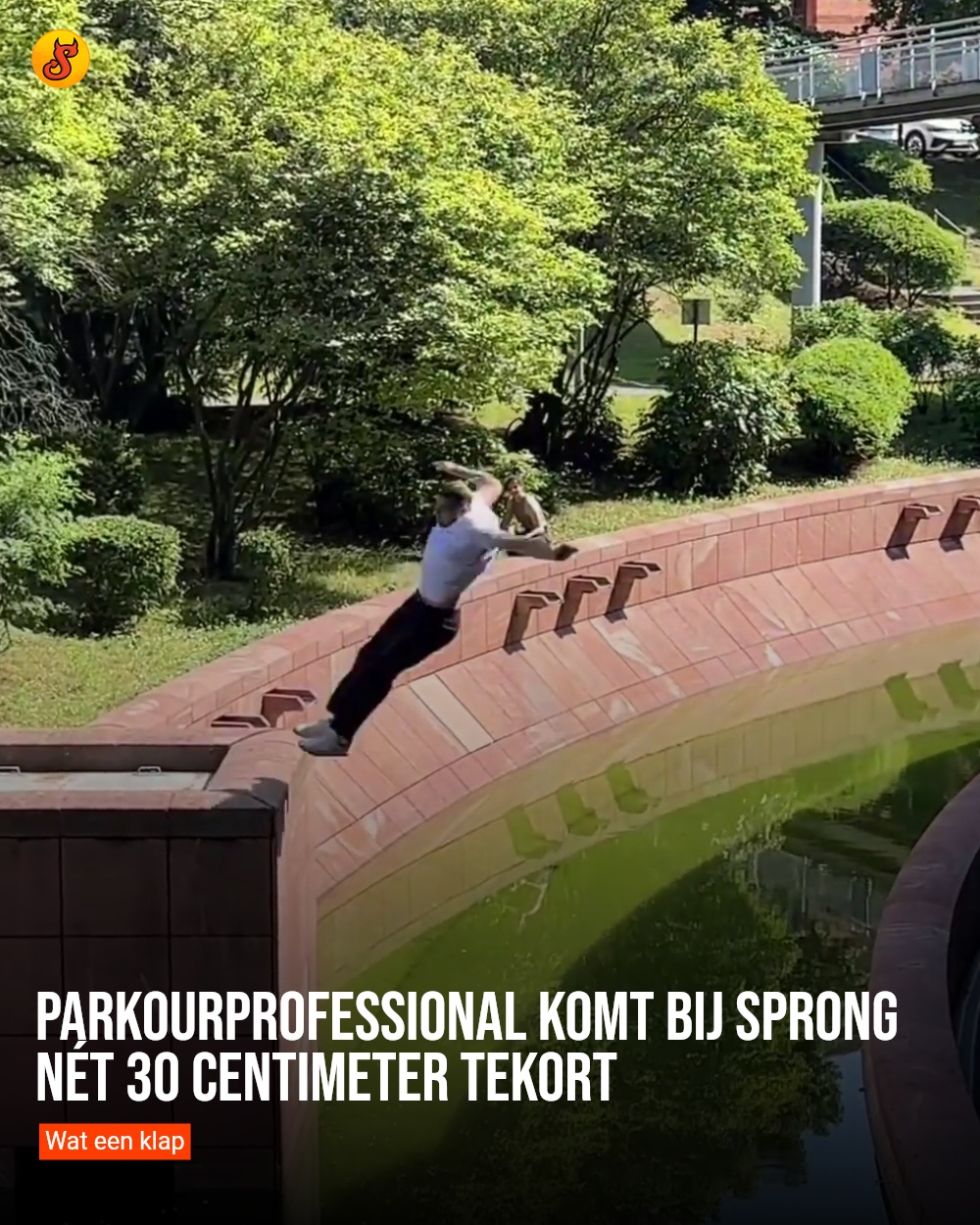 Parkourprofessional komt bij sprong nét 30 centimeter tekort
