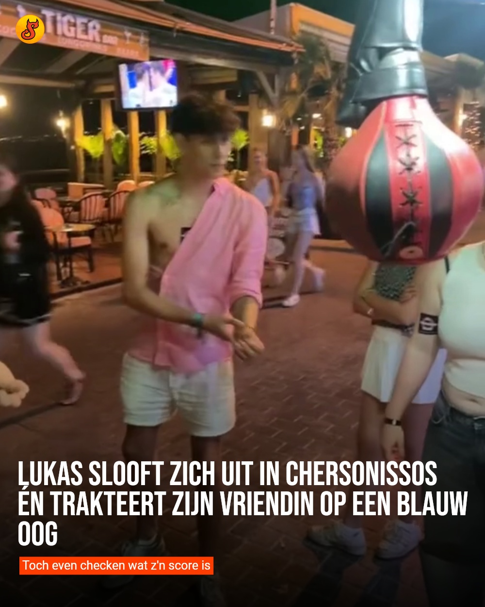 Lukas slooft zich uit in Chersonissos én trakteert zijn vriendin op een blauw oog