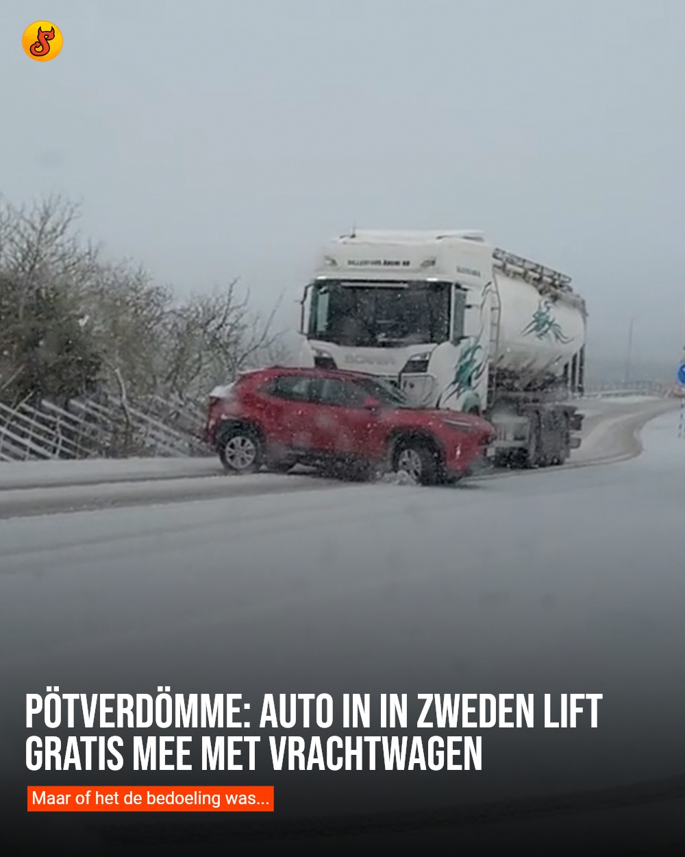 Pötverdömme: Auto in in Zweden lift gratis mee met vrachtwagen