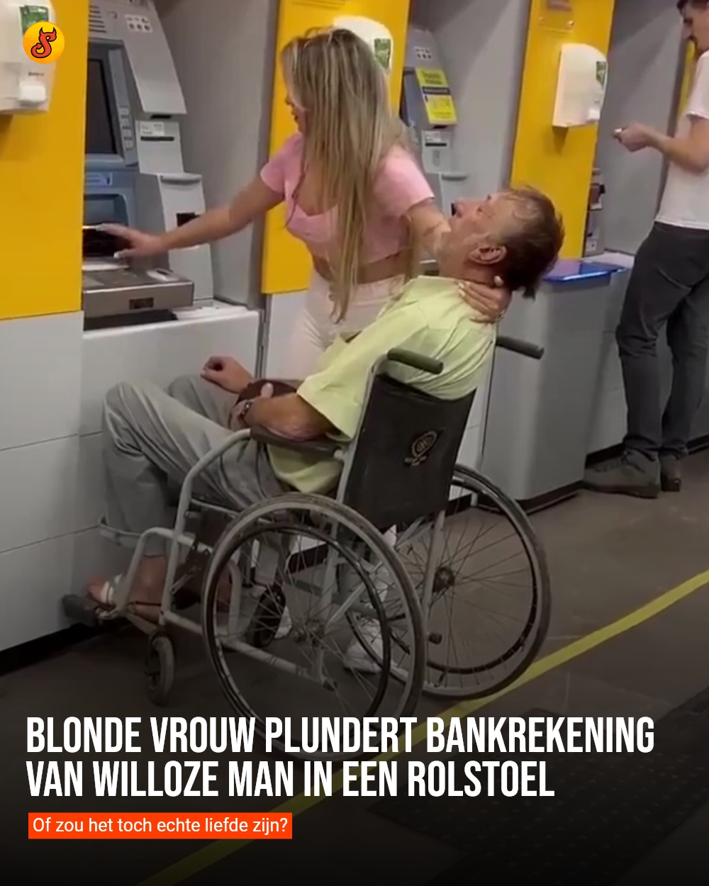 Blonde vrouw plundert bankrekening van willoze man in een rolstoel