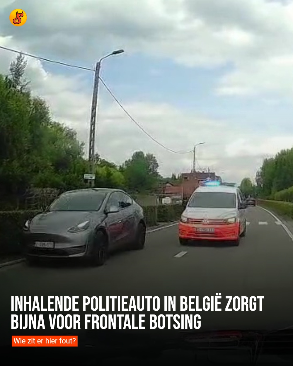 Inhalende politieauto in België zorgt bijna voor frontale botsing