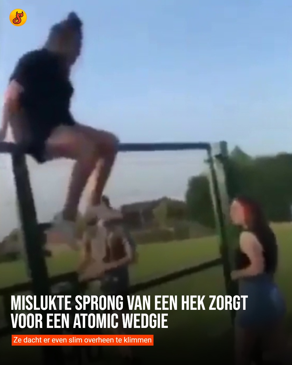 Mislukte sprong van een hek zorgt voor een atomic wedgie