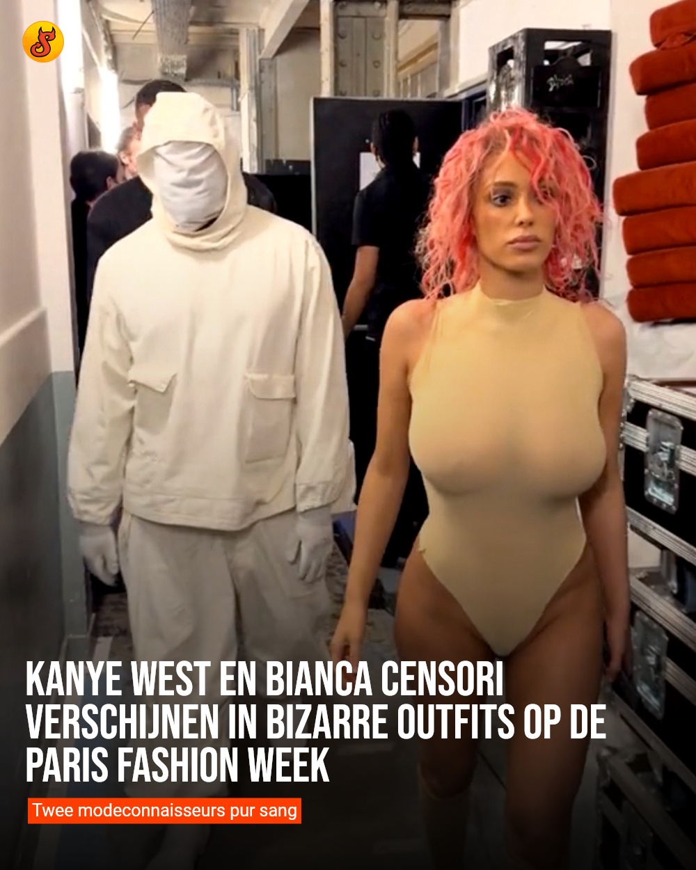 Kanye West en Bianca Censori verschijnen in bizarre outfits op de Paris Fashion Week