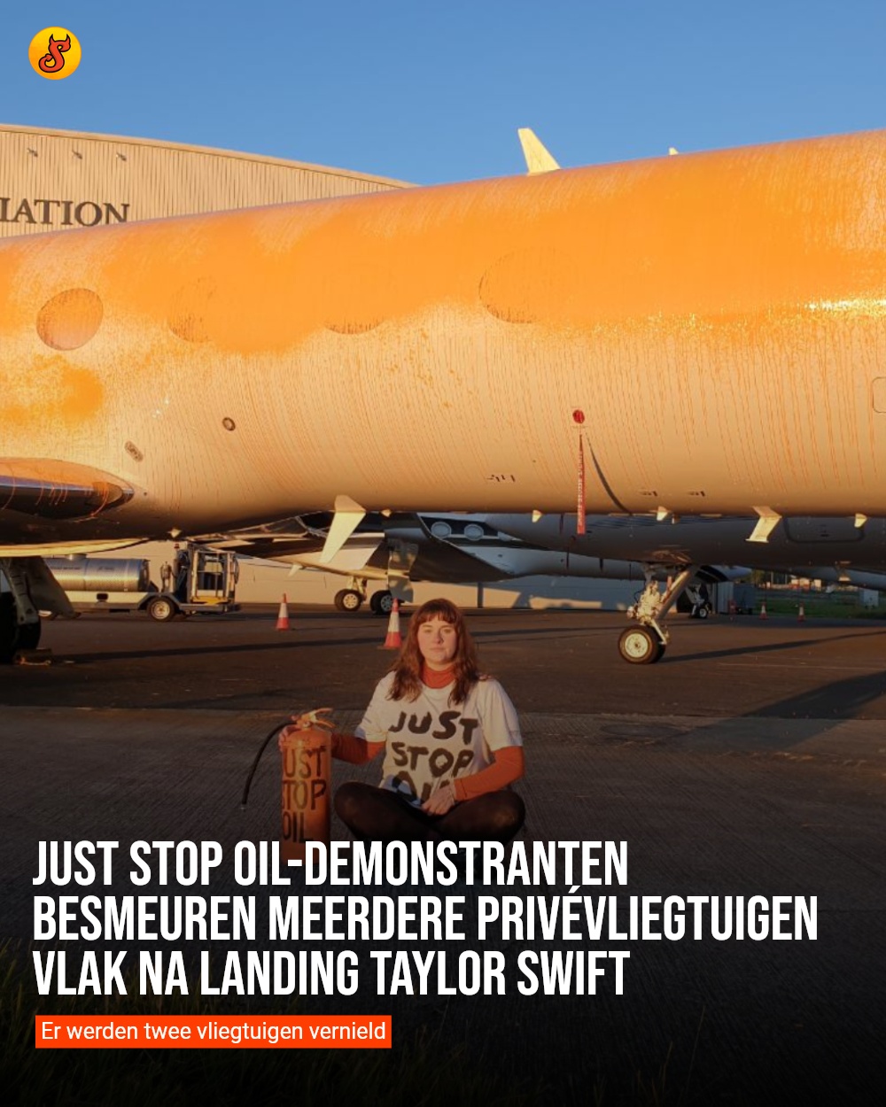 Just Stop Oil-demonstranten besmeuren meerdere privévliegtuigen vlak na landing Taylor Swift