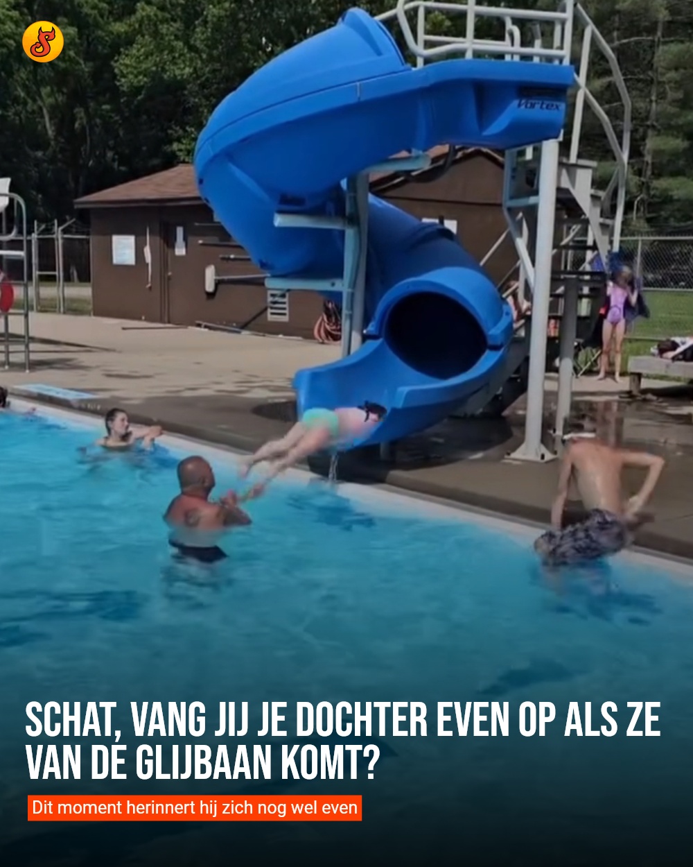 Schat, vang jij je dochter even op als ze van de glijbaan komt?