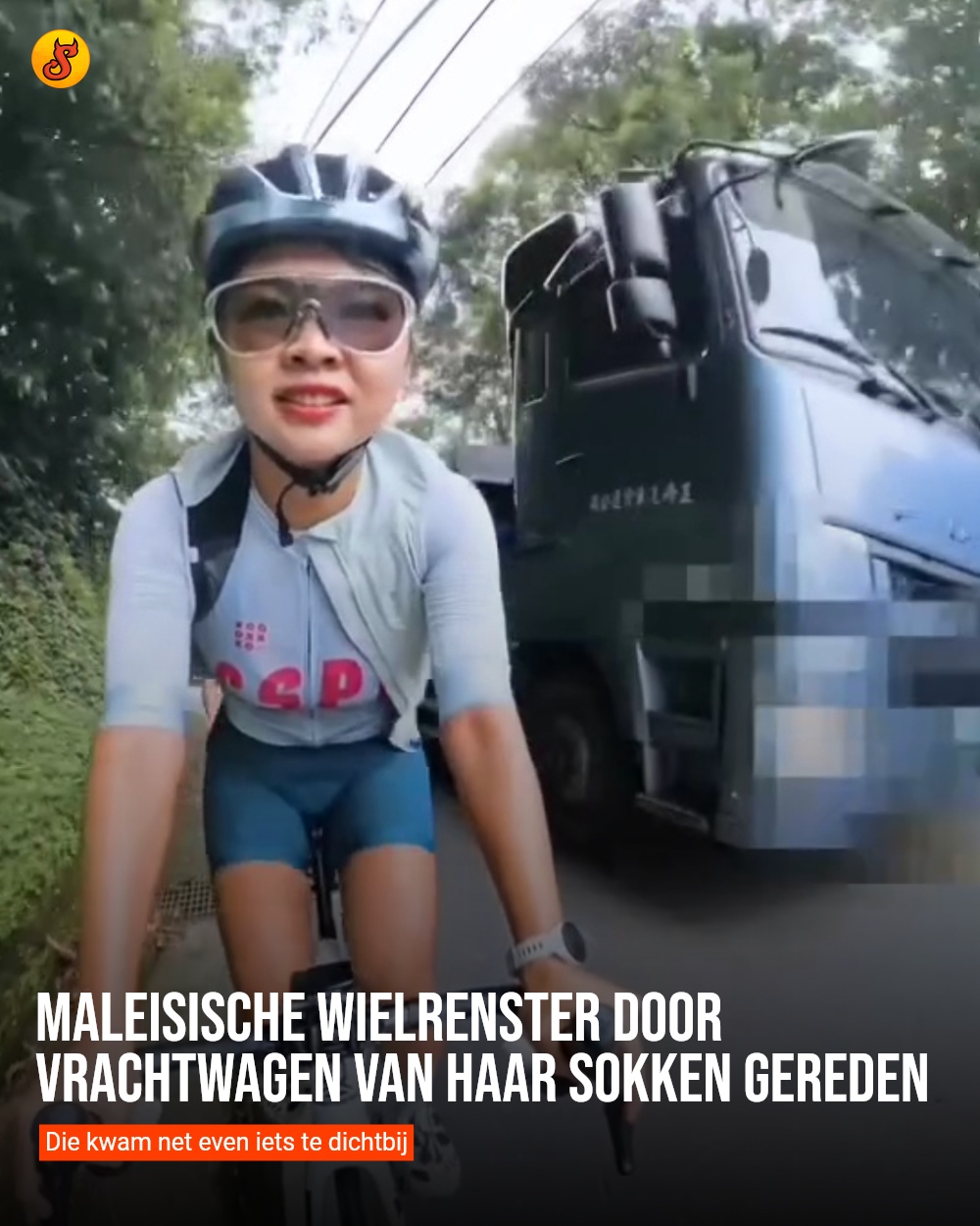 Maleisische wielrenster door vrachtwagen van haar sokken gereden