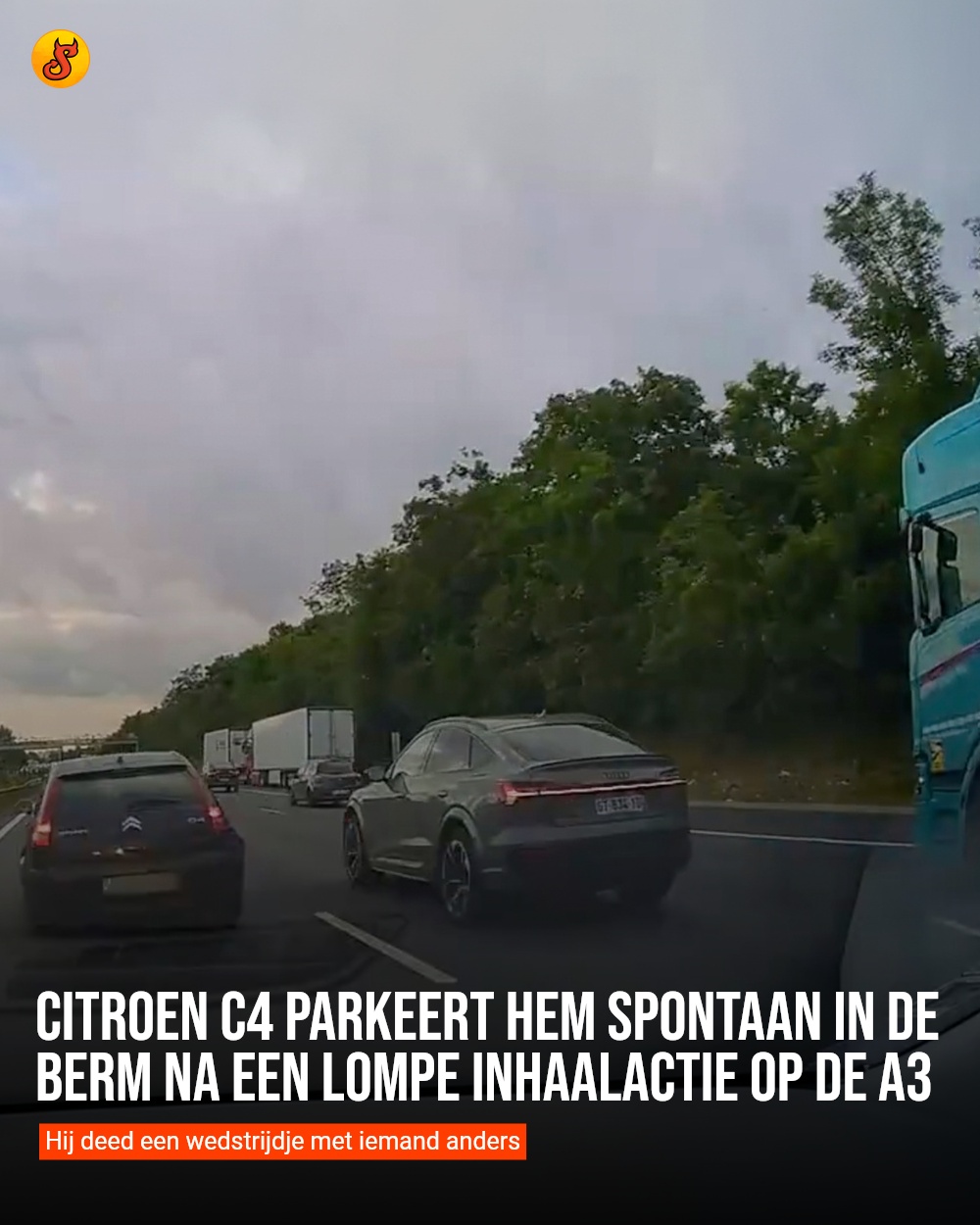 Citroen C4 parkeert hem spontaan in de berm na een lompe inhaalactie op de A3