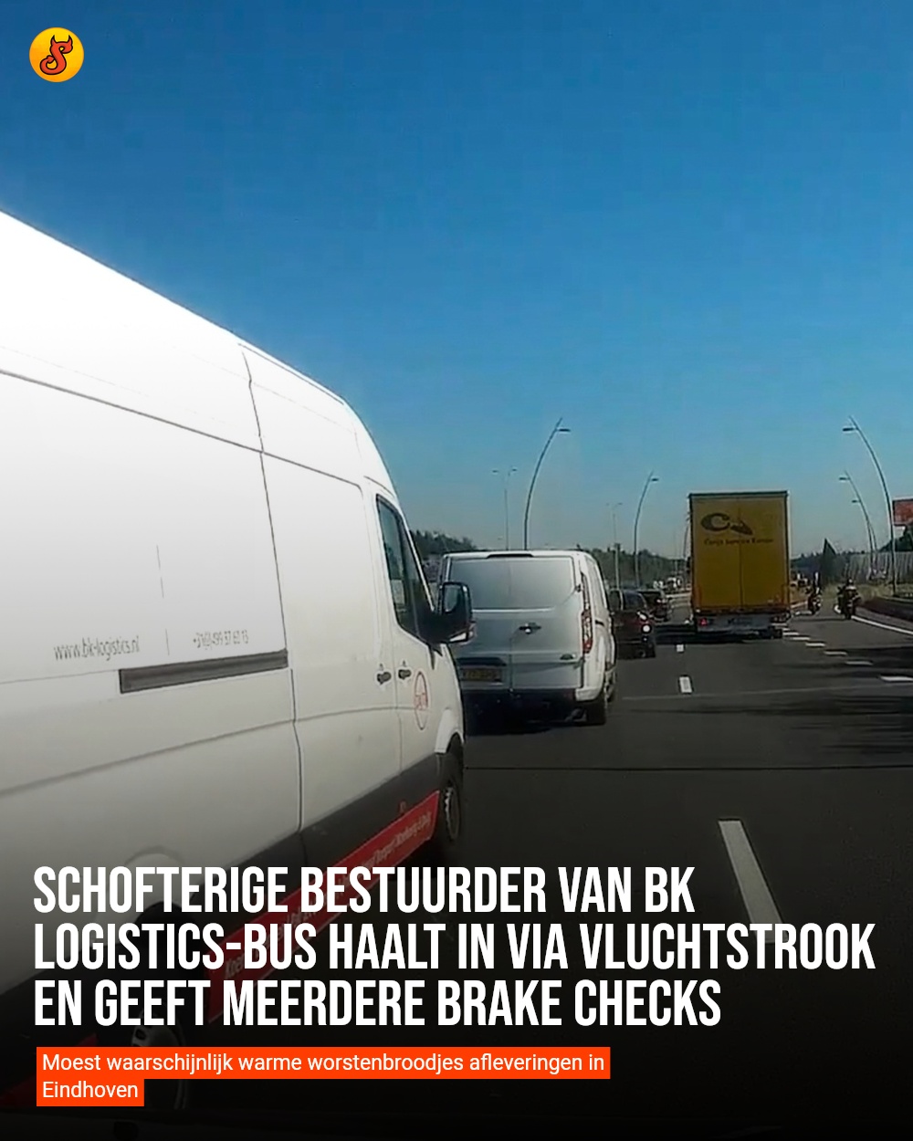 Schofterige bestuurder van BK Logistics-bus haalt in via vluchtstrook en geeft meerdere brake checks
