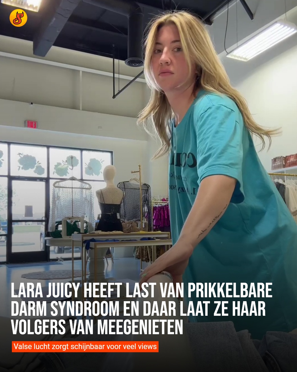 Lara Juicy heeft last van Prikkelbare Darm Syndroom en daar laat ze haar volgers van meegenieten