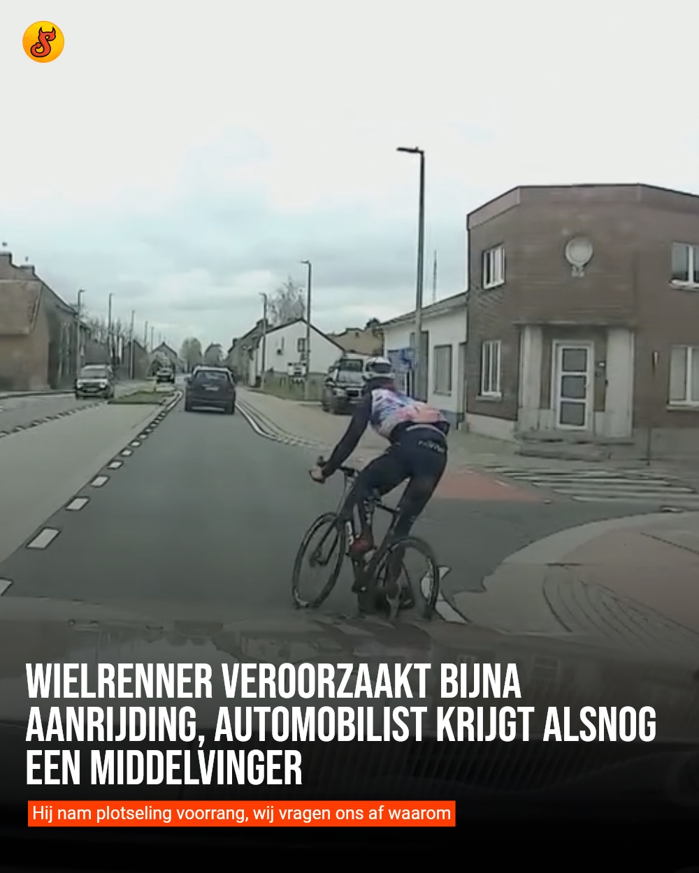Wielrenner veroorzaakt bijna aanrijding, automobilist krijgt alsnog een middelvinger