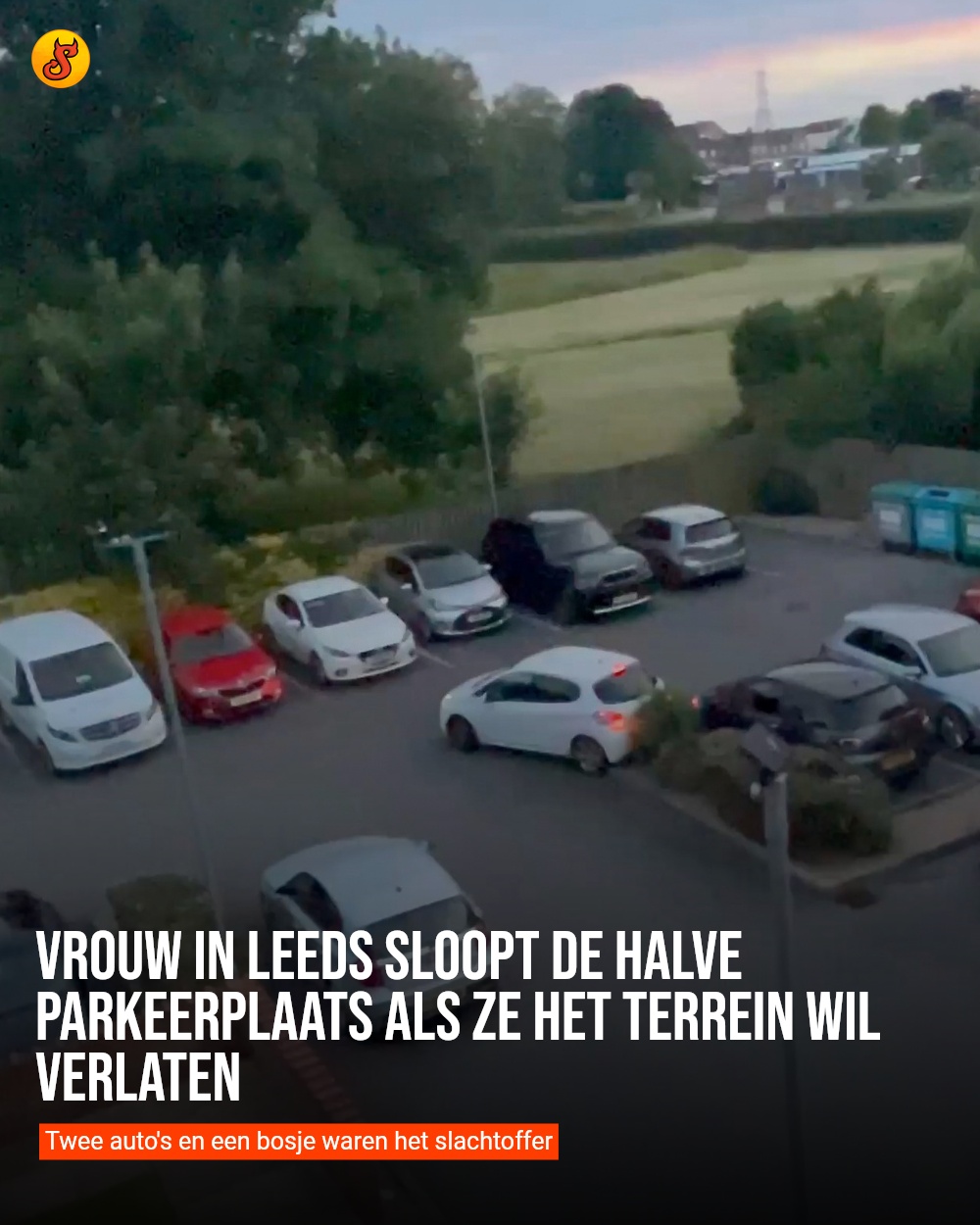 Vrouw in Leeds sloopt de halve parkeerplaats als ze het terrein wil verlaten