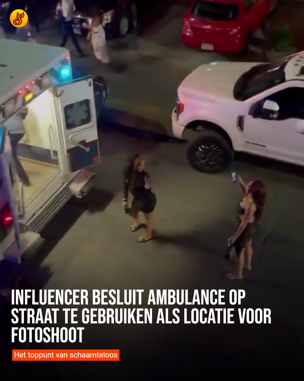 Influencer besluit ambulance op straat te gebruiken als locatie voor fotoshoot