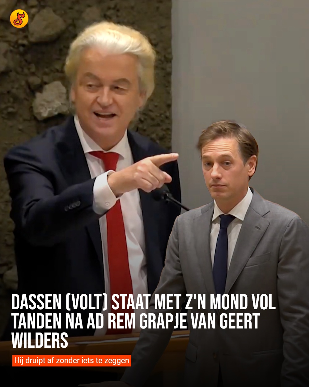 Dassen (Volt) staat met z'n mond vol tanden na ad rem grapje van Geert Wilders