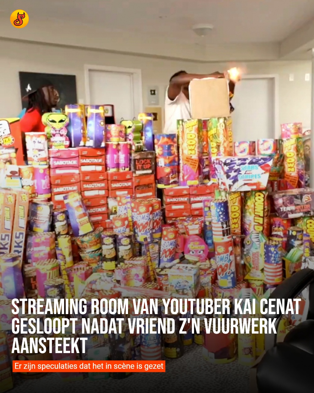 Streaming room van Youtuber Kai Cenat gesloopt nadat vriend z'n vuurwerk aansteekt