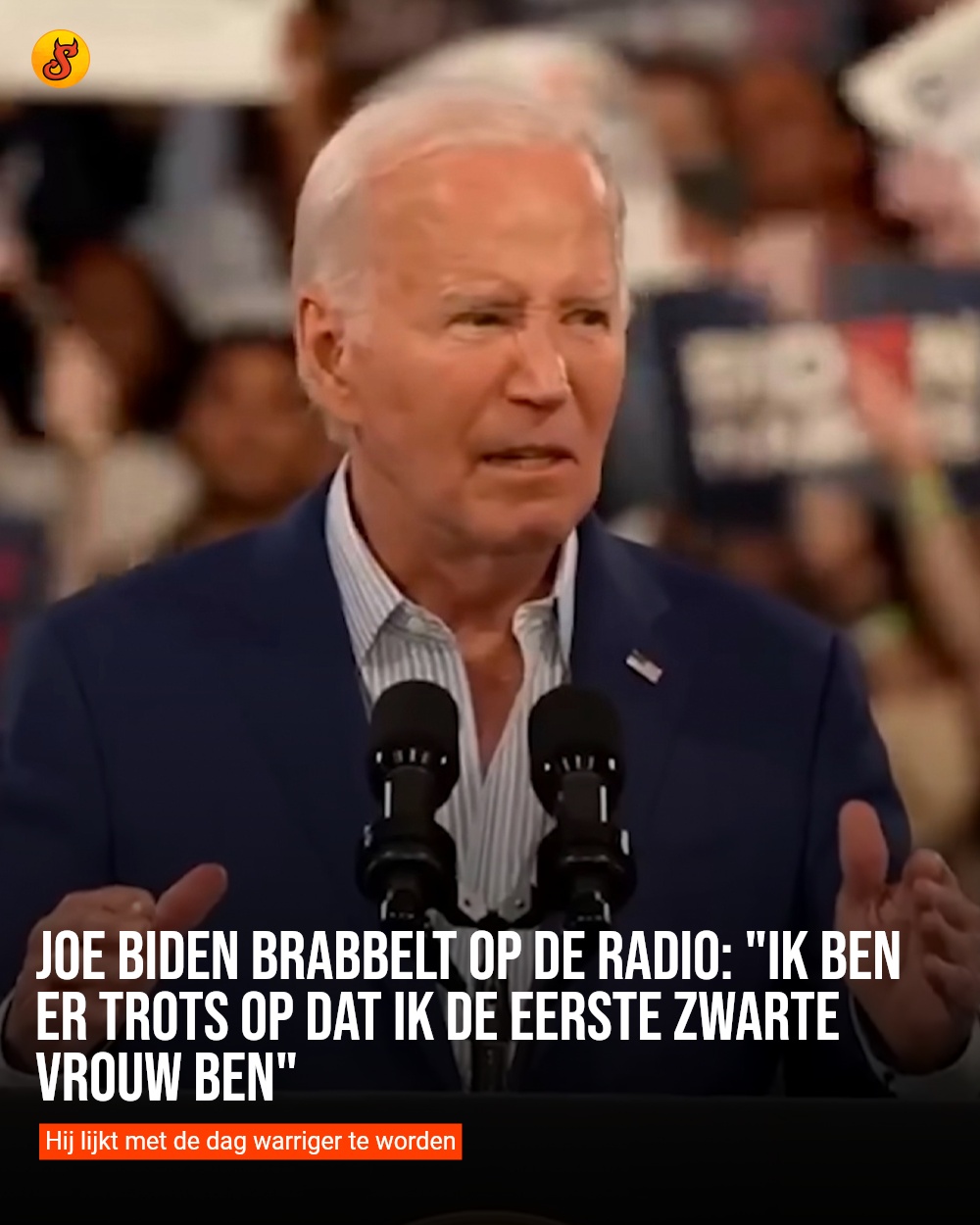 Joe Biden brabbelt op de radio: "Ik ben er trots op dat ik de eerste zwarte vrouw ben"
