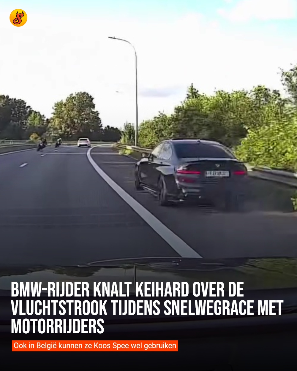 BMW-rijder knalt keihard over de vluchtstrook tijdens snelwegrace met motorrijders